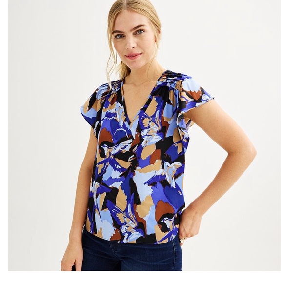 Nine West Short Sleeve V Neck Multicolor Abstract Blouse - NWT - size XXL - Picture 7 of 7